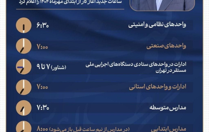 اعلام ساعات جدید شروع کار دستگاه‌های دولتی و مدارس از اول مهر ۱۴۰۴
