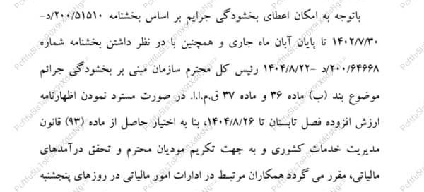بخشنامه اداره کل امور مالیاتی درباره حضور کارکنان در روزهای پنجشنبه و جمعه برای بخشودگی جرایم