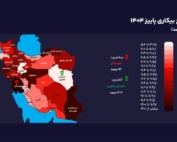 نقشه ایران با رنگ‌بندی متفاوت برای نمایش بالاترین و پایین‌ترین نرخ بیکاری در استان‌ها