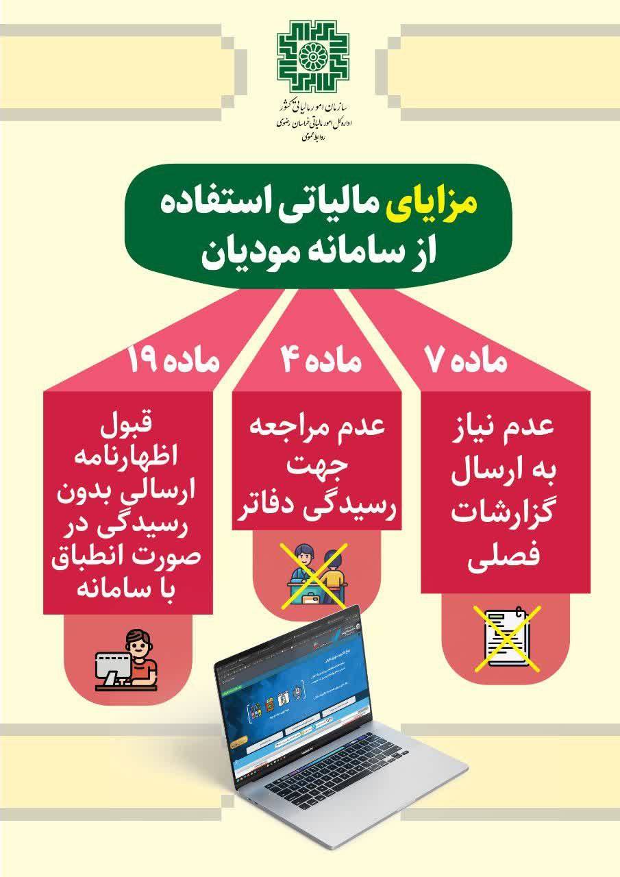 اینفوگرافیک مزایای استفاده از سامانه مودیان